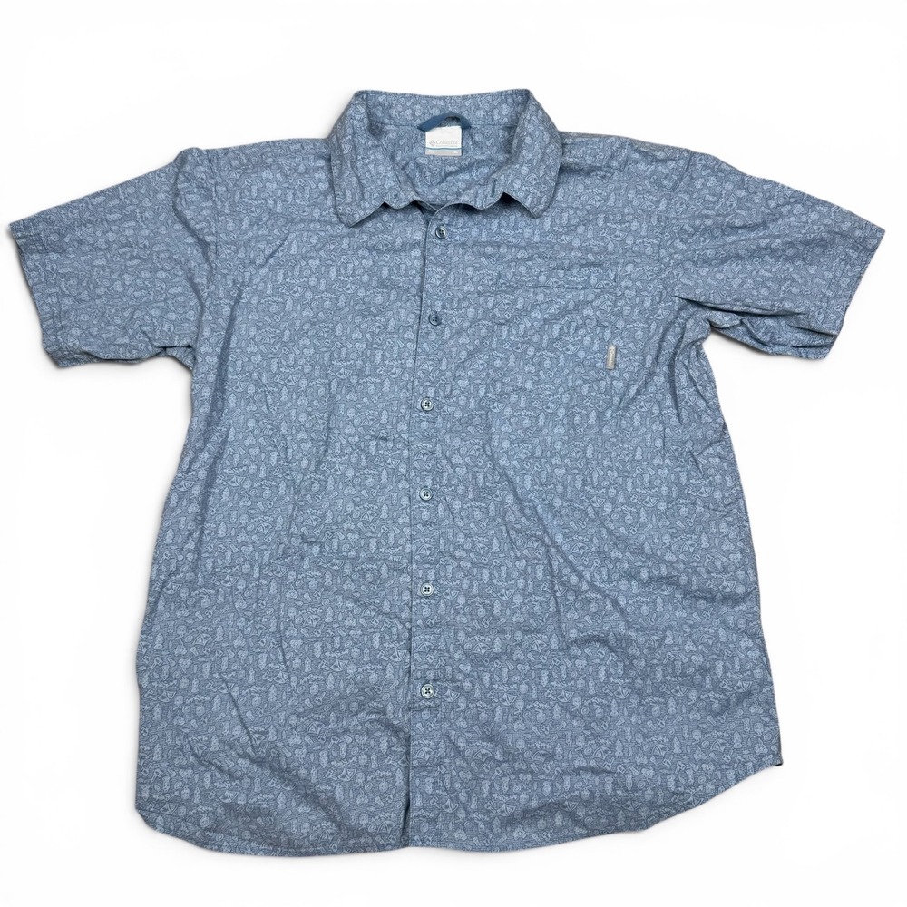 Columbia Mens Blue Camping Graphic Short Sleeve Button Down Shirt XL 1728321-413 - Picture 2 of 7